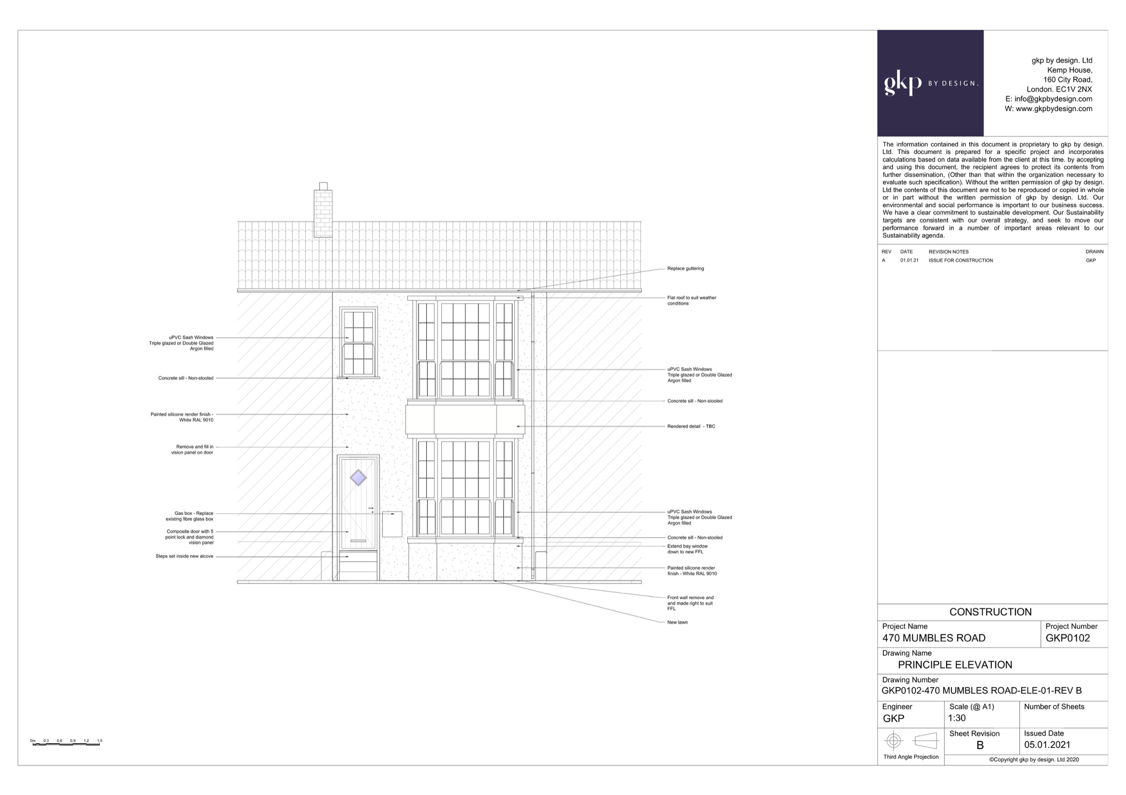 Technical principal elevation drawing for 470 Mumbles Road