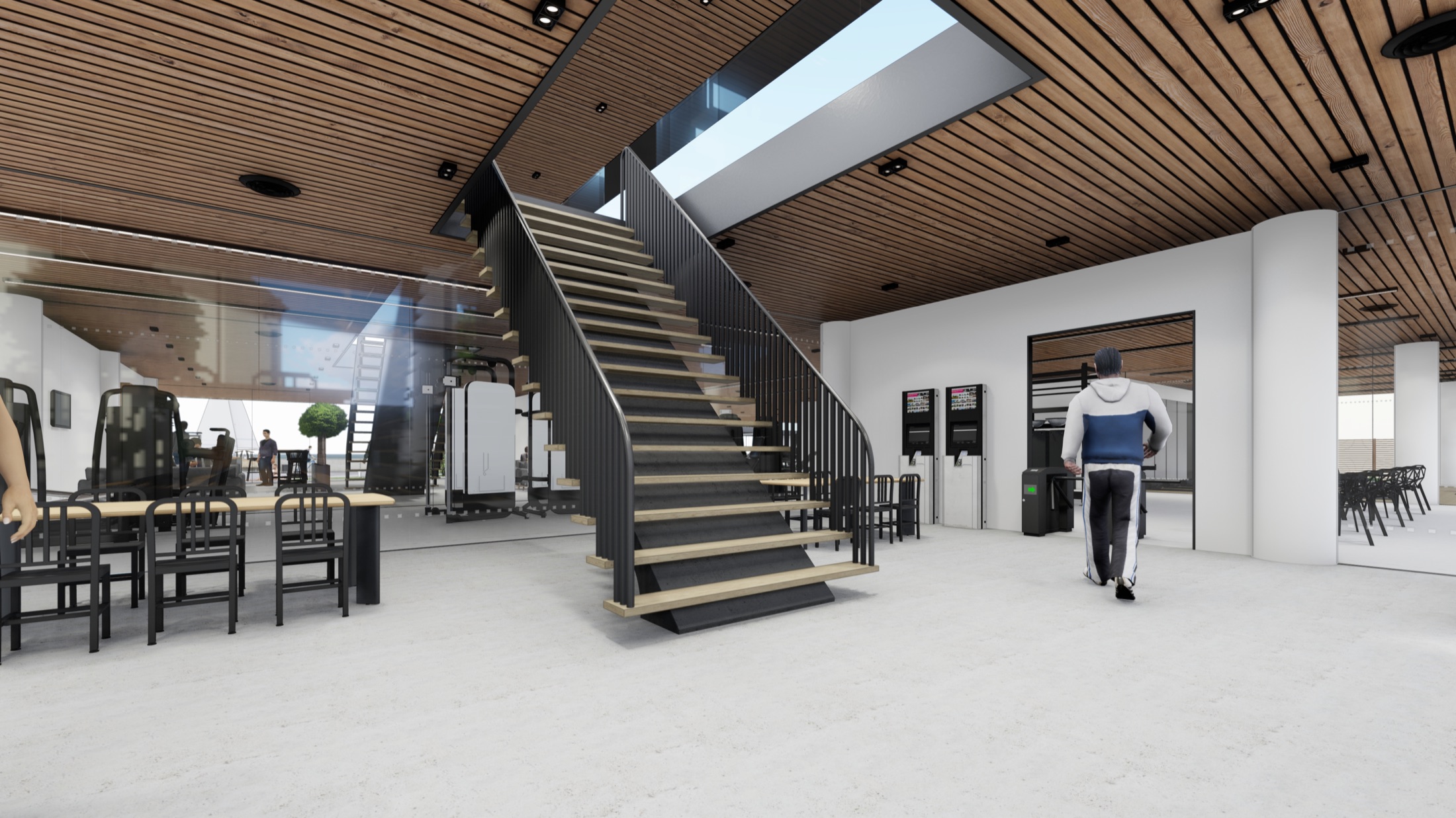 Interior stair and fitness space within the Parc Mumbles concept